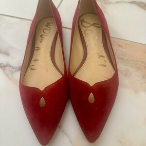 Sam Edelman Burgundy Suede Pointed Toe Flats with Teardrop Cutout